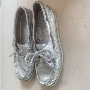 Metallic Silver Sperry Leather Boat Shoes